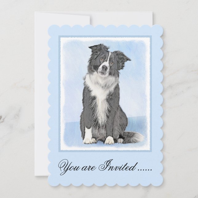 Invitation Peinture Collie Bordure - Joli art original chien (Devant)