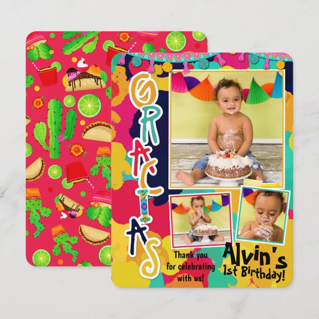 Invitation Peinture colorée Fiesta Gracias Merci Photo (Devant / Derrière)