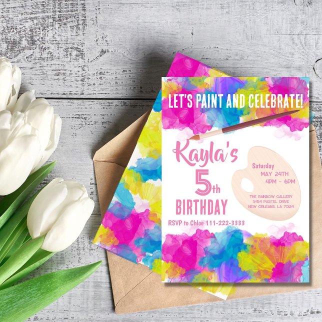 Invitation Peinture colorée Fille Anniversaire Fête Invitatio (Créateur téléchargé)