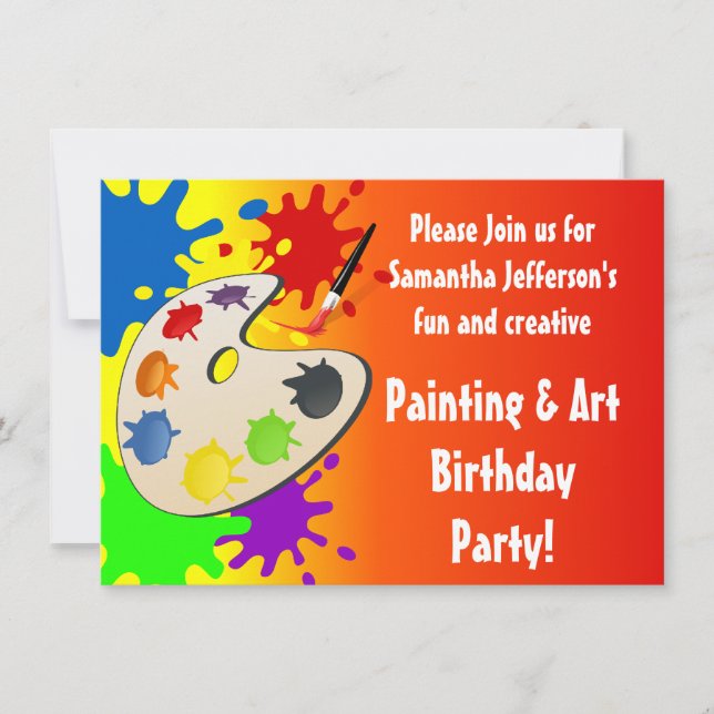 Invitation Peinture colorée Palette Art Peinture Anniversaire (Devant)