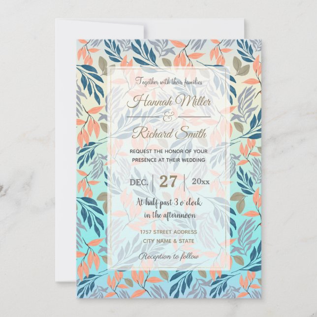 Invitation Peinture d'aquarelle couleur bleu orange bleu clai (Devant)