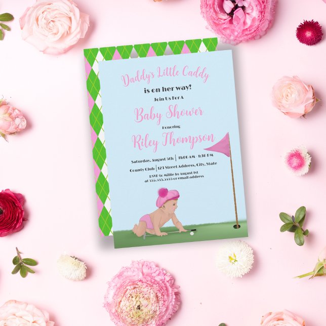 Invitation Peinture de bébé fille de golf Douce Caddy Baby Sh (Créateur téléchargé)