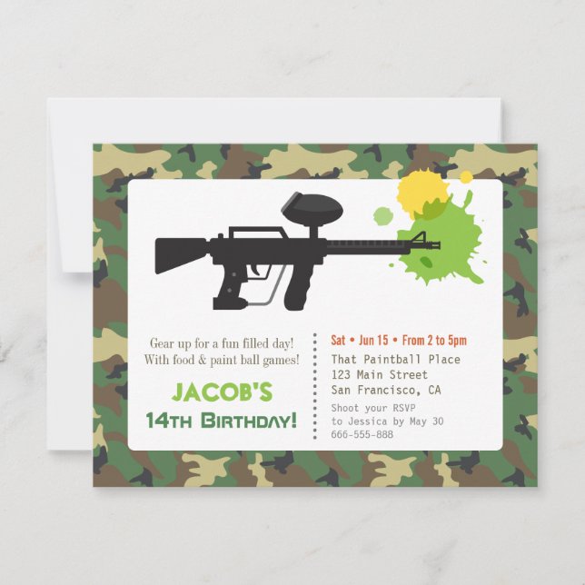 Invitation Peinture de camouflage pour fête d'anniversaire pa (Devant)