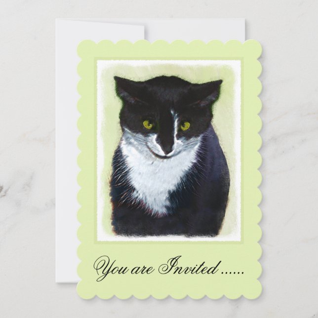 Invitation Peinture de chat Tuxedo - Cute Original Cat Art (Devant)