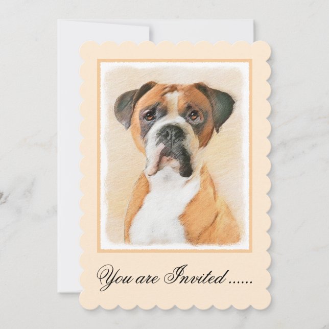 Invitation Peinture de chien Boxer originale non rognée Art a (Devant)