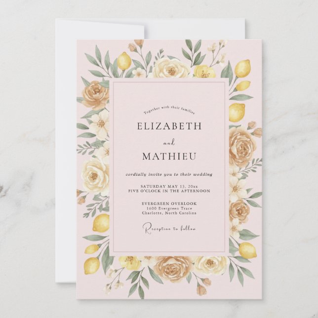 Invitation Peinture de citron jaune pour mariage (Devant)