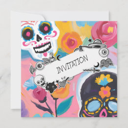 Invitation Peinture de crâne en sucre floral