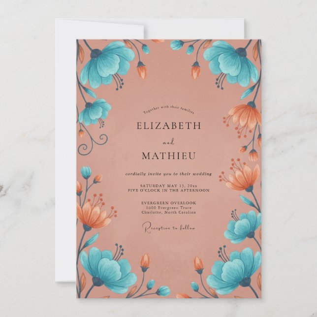 Invitation Peinture de cuivre turquoise pour mariage (Devant)