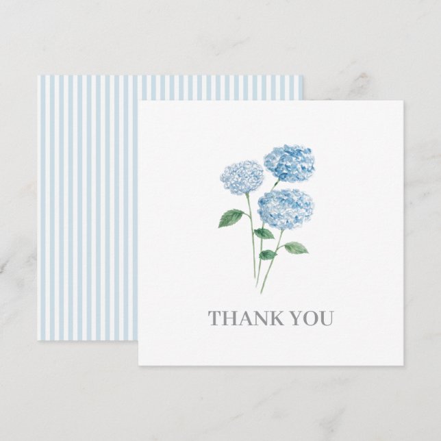 Invitation Peinture de Fleur d'Hortensia Bleu Merci (Devant / Derrière)