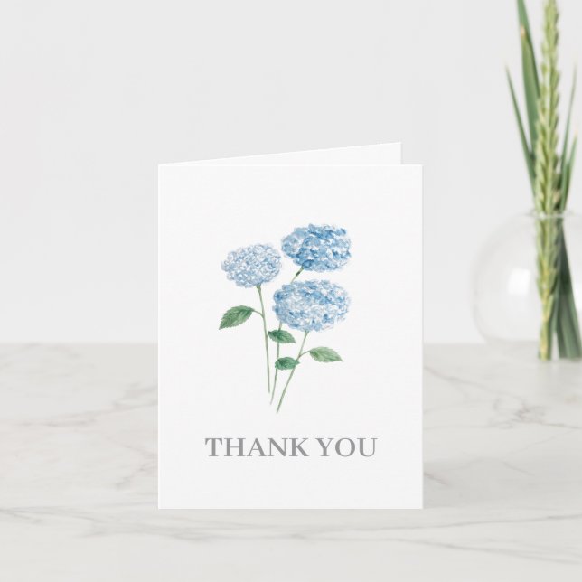 Invitation Peinture de fleurs d'hortensia bleu Merci (Devant)