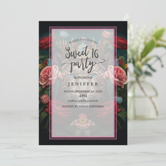 Invitation Peinture de Jaguar avec Couronne de Fleurs         (Debout devant)