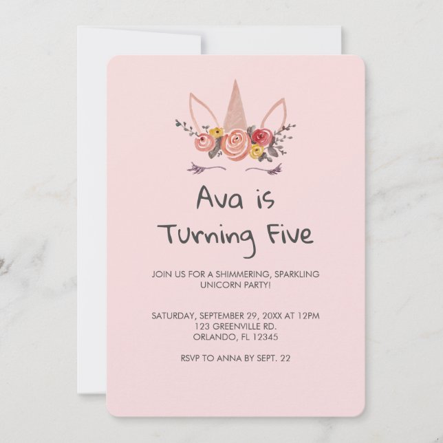 Invitation Peinture de la couronne de fleurs Unicorne Invitat (Devant)