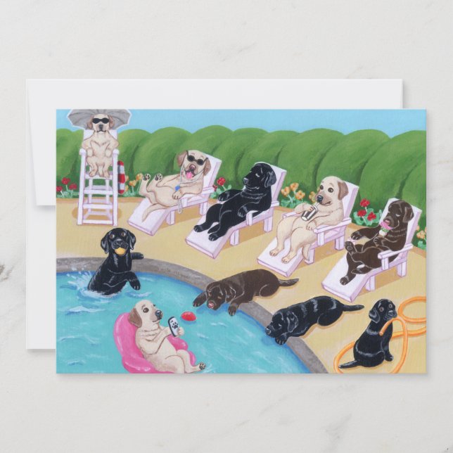 Invitation Peinture de Labradors de partie de Poolside (Devant)