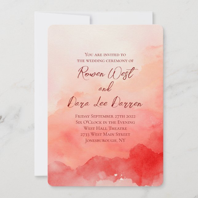 Invitation Peinture de mariage à l'aquarelle ombrée rouge (Devant)
