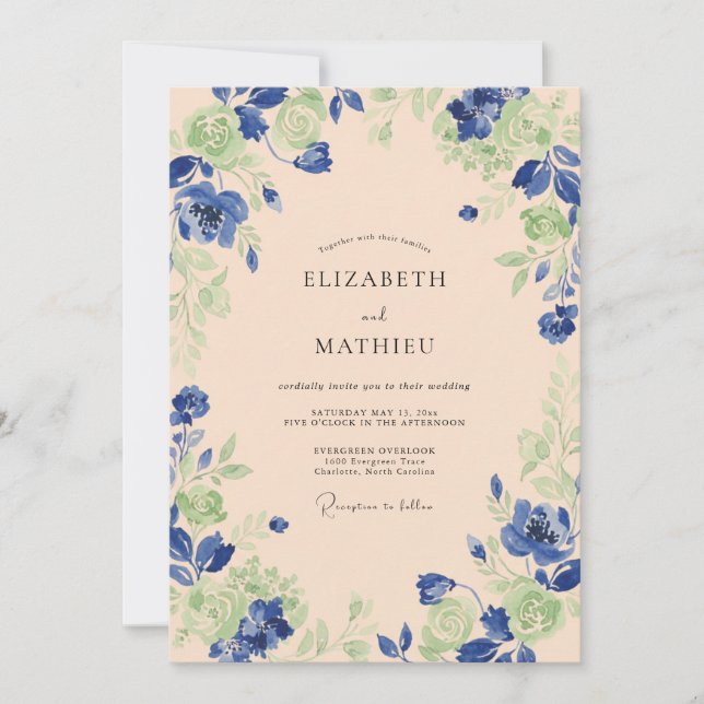 Invitation Peinture de mariage Abricot Cobalt (Devant)