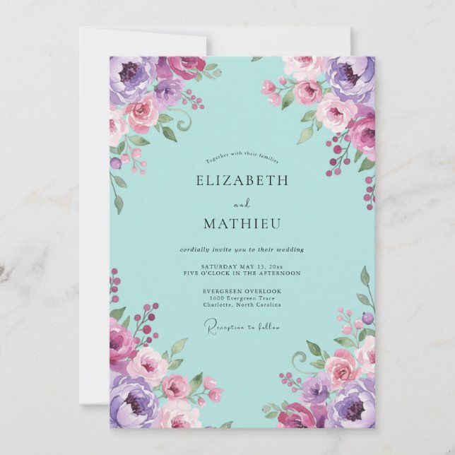 Invitation Peinture de mariage Aqua Orchidée (Devant)