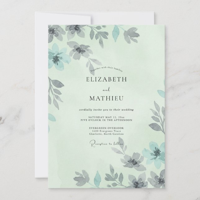 Invitation Peinture de mariage ardoise et menthe (Devant)