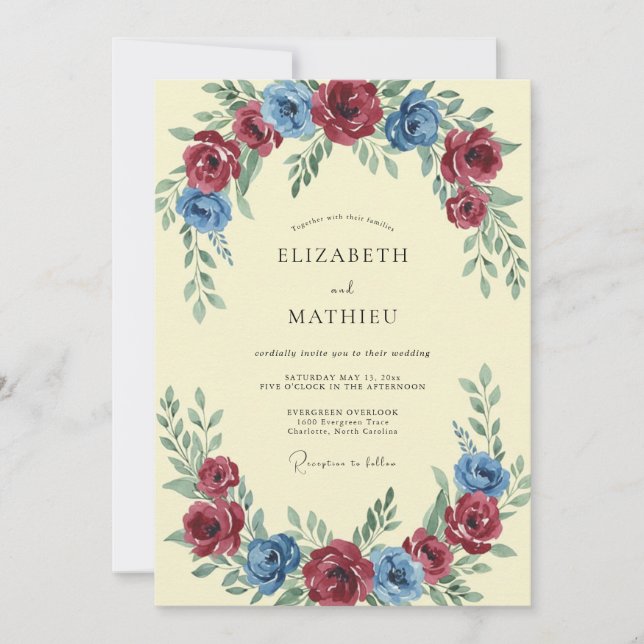 Invitation Peinture de mariage au bleuet écarlate (Devant)