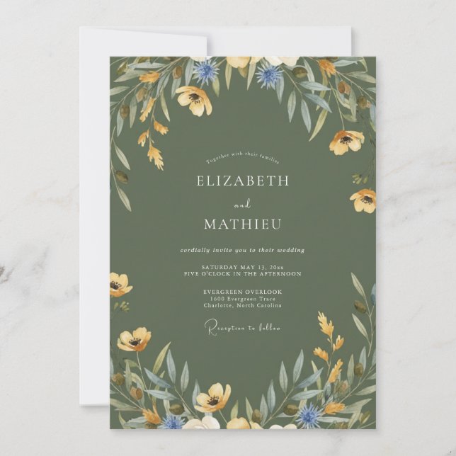 Invitation Peinture de mariage au bleuet et à la moutarde (Devant)