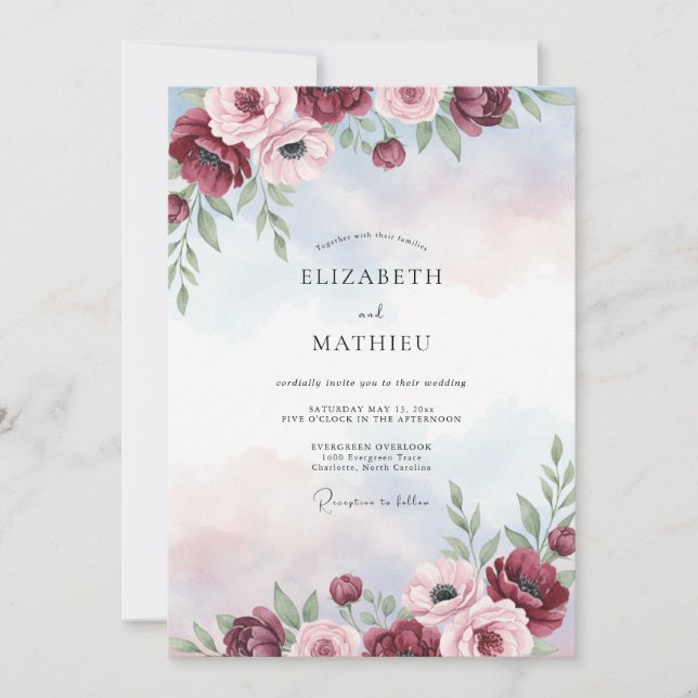 Invitation Peinture de mariage au pourpre et au pervenche (Devant)