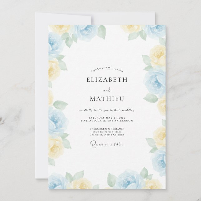 Invitation Peinture de mariage azurée de primevère (Devant)