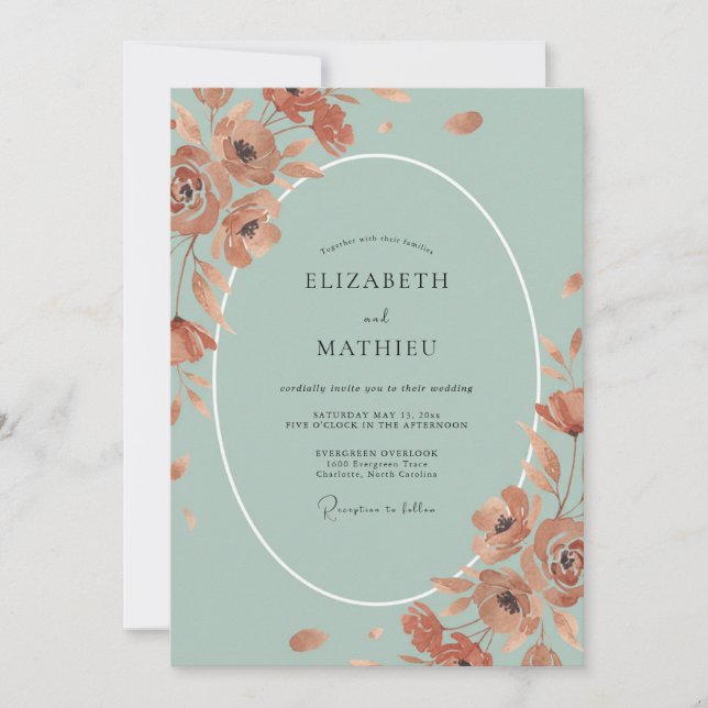 Invitation Peinture de mariage corail écume de mer (Devant)