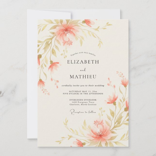 Invitation Peinture de mariage Corail Or (Devant)