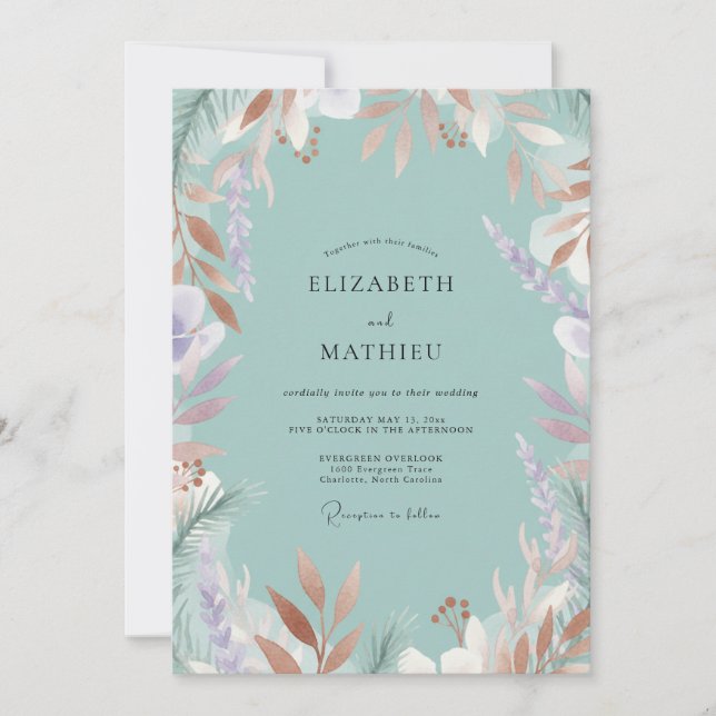 Invitation Peinture de mariage cuivrée écume de mer (Devant)