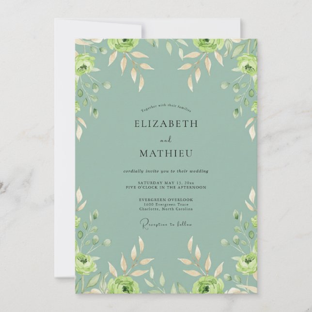 Invitation Peinture de mariage feuilleuse écume de mer (Devant)