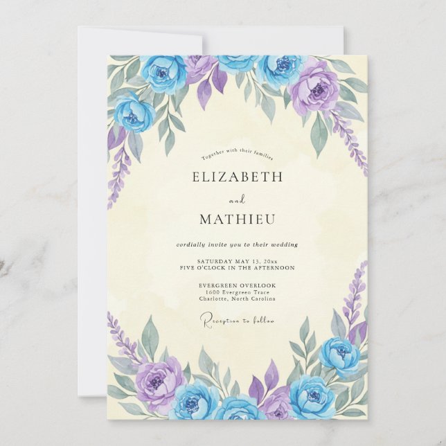Invitation Peinture de mariage lilas azur (Devant)