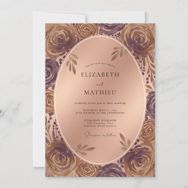Invitation Peinture de mariage mauve cuivre (Devant)