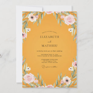 Invitation Peinture de mariage rose poudré moutarde