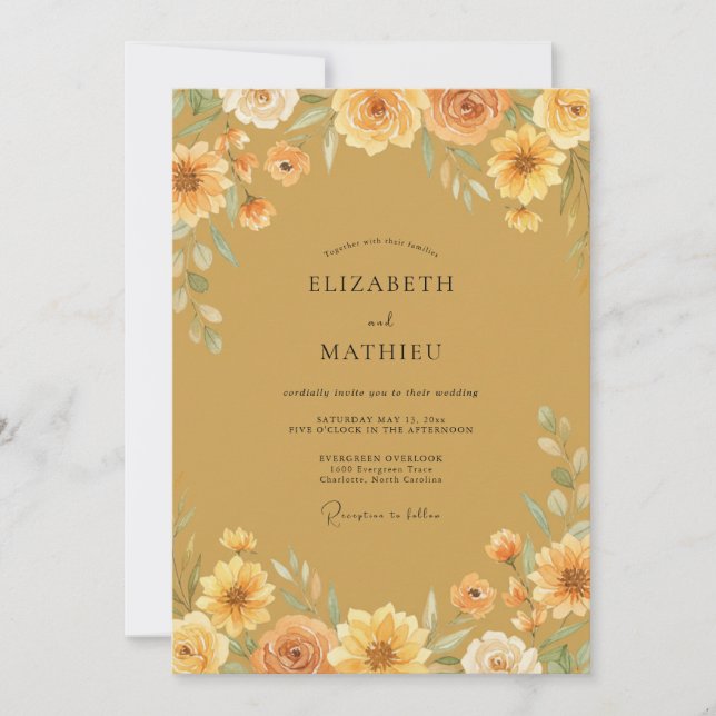 Invitation Peinture de mariage Tournesol Ocre (Devant)