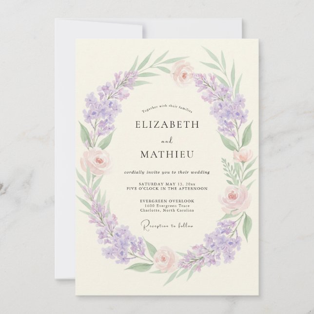 Invitation Peinture de mariage violet lavande (Devant)