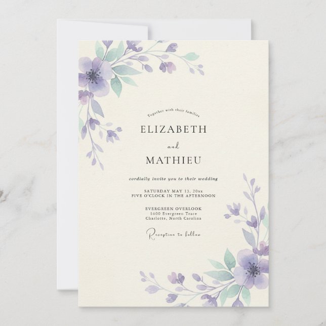 Invitation Peinture de mariage violet mousse de mer (Devant)