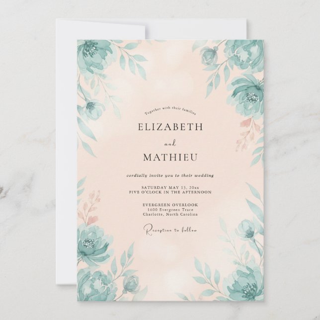 Invitation Peinture de mer crémeuse pour mariage (Devant)