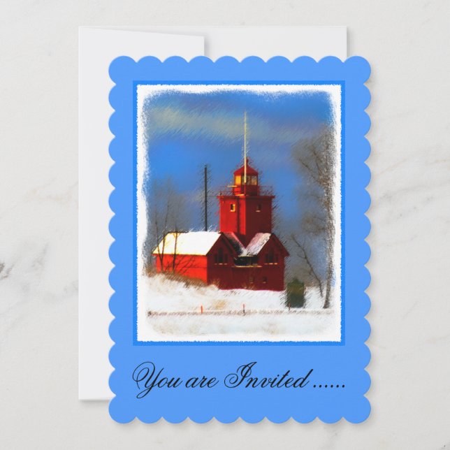 Invitation Peinture de phare rouge - Art original (Devant)
