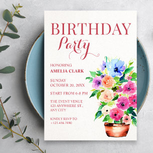 Invitation Peinture de pot de fleurs d'anniversaire 