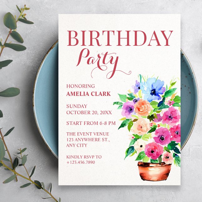 Invitation Peinture de pot de fleurs d'anniversaire  (Créateur téléchargé)