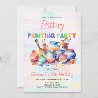 Invitation Peinture de poterie fête d'anniversaire