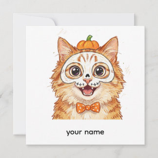 Invitation Peinture de visage de squelette mignon Chat roux H