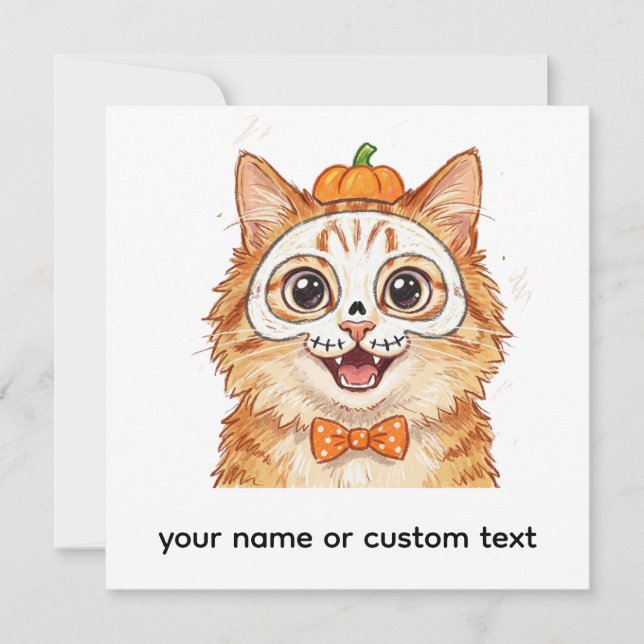 Invitation Peinture de visage de squelette mignon Chat roux H (Devant)
