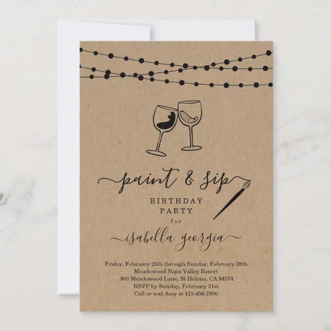 Invitation Peinture & Dégustation de vin Anniversaire, Enterr (Devant)