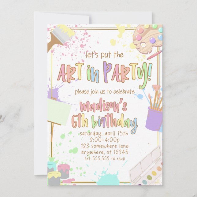 Invitation Peinture d'invitation de fête pour enfants Art en  (Devant)