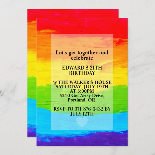Invitation Peinture en toile couleur arc-en-ciel fête d'anniv (Devant / Derrière)