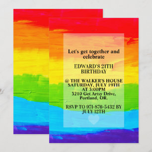 Invitation Peinture en toile couleur arc-en-ciel fête d'anniv