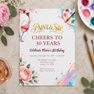 Invitation Peinture et boisson floral aquarelle 30e anniversa