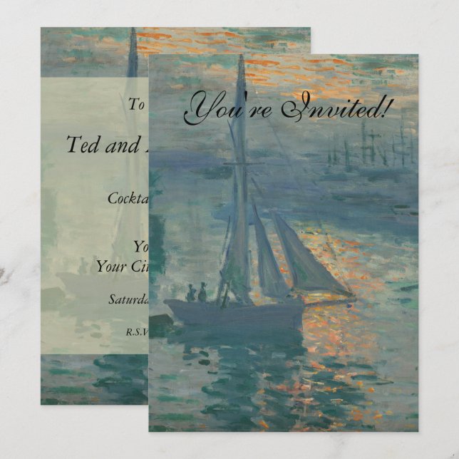 Invitation Peinture impressionniste marine du lever de soleil (Devant / Derrière)