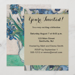 Invitation Peinture impressionniste vase d'iris de Van Gogh