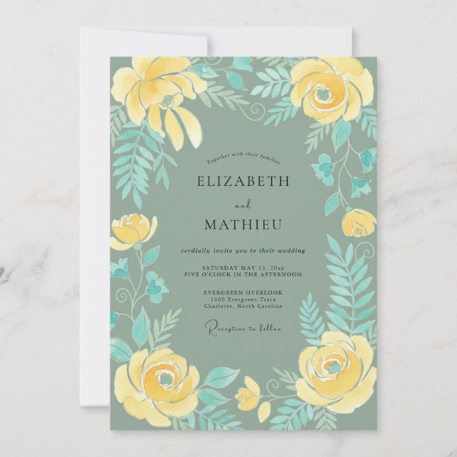 Invitation Peinture Jaune sur Ardoise pour Mariage (Devant)
